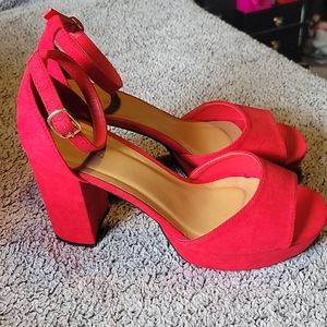 Red Chunky Heels